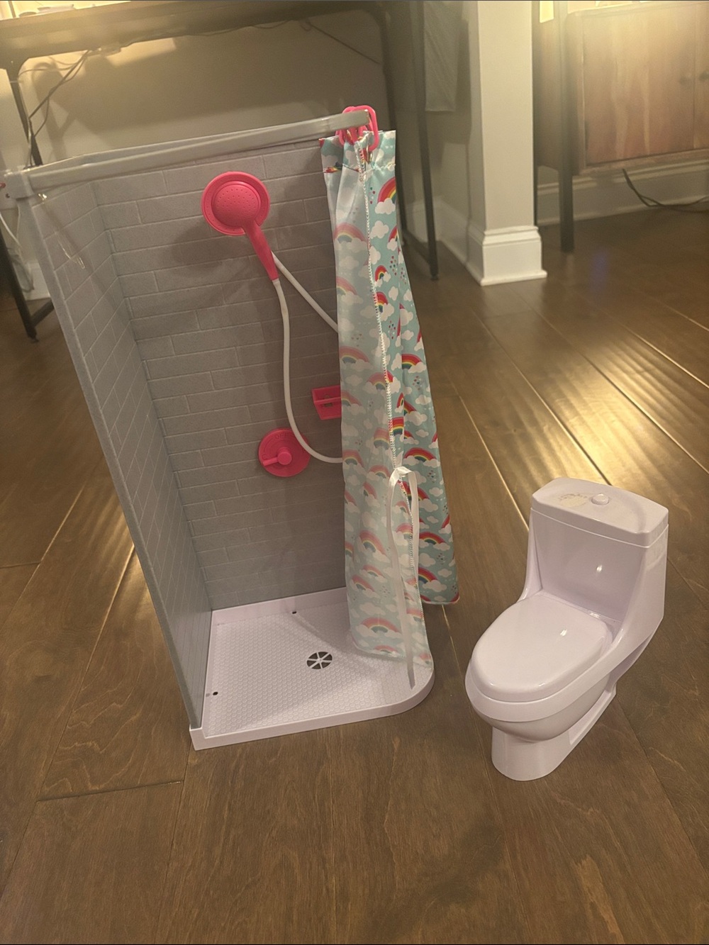 Pink Kids Shower Set with Rainbow Curtain - MyLife